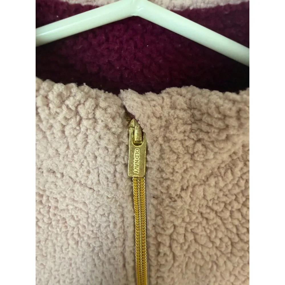 Old Navy Girls 5T Sherpa Fleece Pullover Dusty Pink Quarter Zip Jacket
